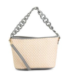 STELLA BIANCA  Italy Raffia Shoulder Bag With Chain And Leather Trim